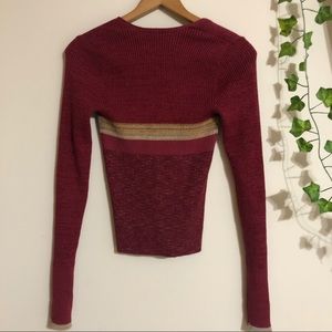 Free People Frequency Long Sleeve V-Neck Tee Sweater Retro Rose